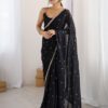 Saree mall Embellished Sequinned Floral Pure Georgette Saree