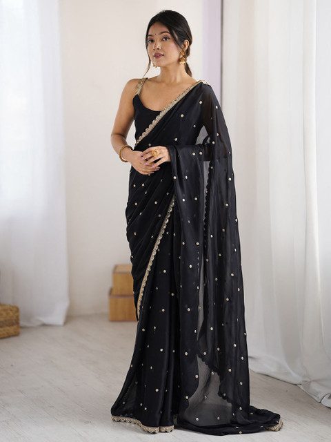 Saree mall Embellished Sequinned Floral Pure Georgette Saree
