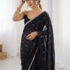 Saree mall Embellished Sequinned Floral Pure Georgette Saree