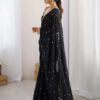 Saree mall Embellished Sequinned Floral Pure Georgette Saree