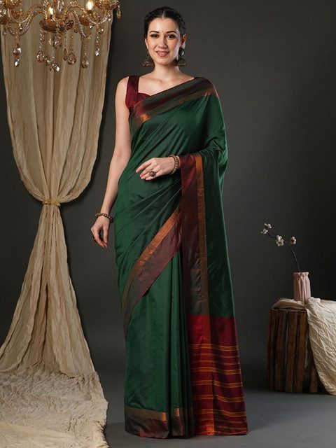 Saree mall Woven Design Zari Silk Blend Taant Sarees