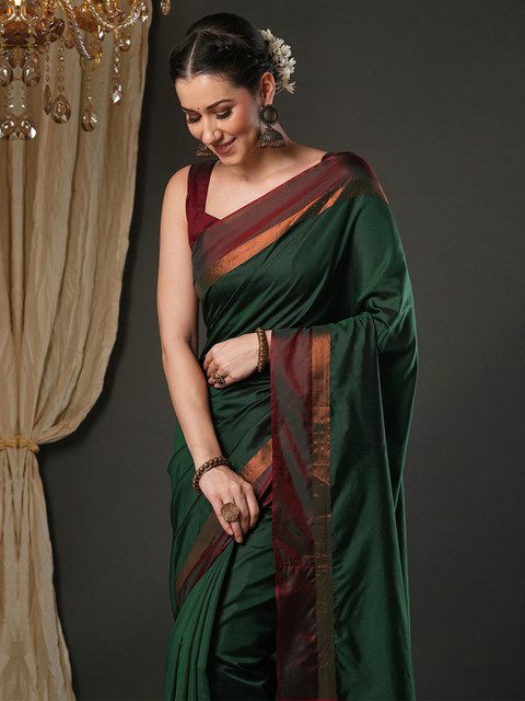 Saree mall Woven Design Zari Silk Blend Taant Sarees