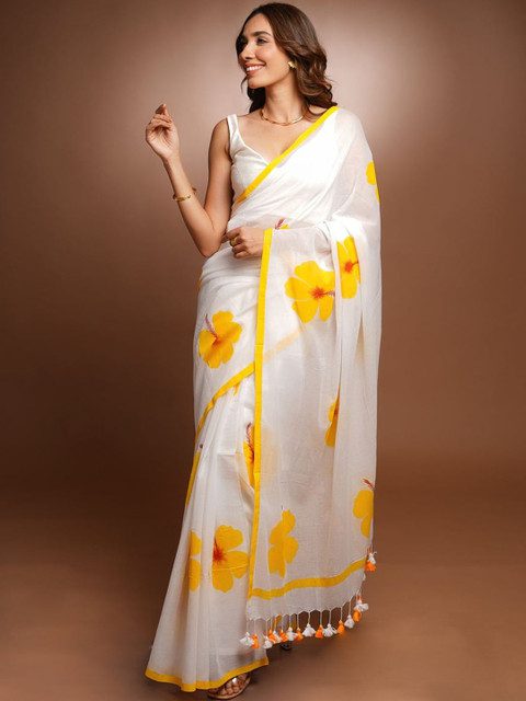 SILKWEAR Floral Linen Blend Designer Saree