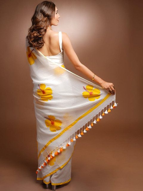 SILKWEAR Floral Linen Blend Designer Saree
