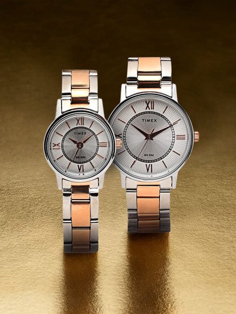 Timex His & Her Silver-Toned Analogue Couple Watch Gift Set - TW00PR213