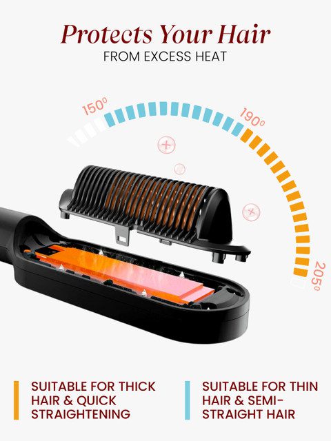 URBANYOG MakeMeeBold Hair Straightening Brush with Ceramic Coated Plates - Black