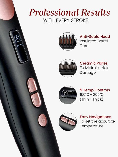 URBANYOG MakeMeeBold Hair Straightening Brush with Ceramic Coated Plates - Black