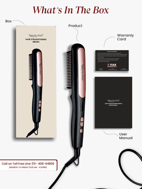 URBANYOG MakeMeeBold Hair Straightening Brush with Ceramic Coated Plates - Black