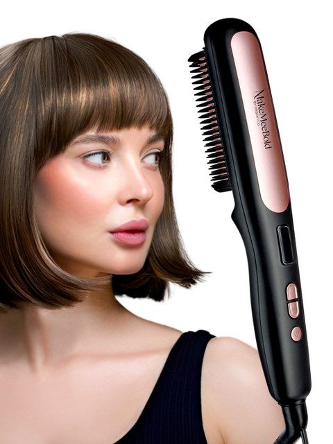 URBANYOG MakeMeeBold Hair Straightening Brush with Ceramic Coated Plates - Black