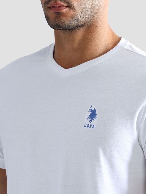 U.S. Polo Assn. Men White Solid V-Neck T-shirt