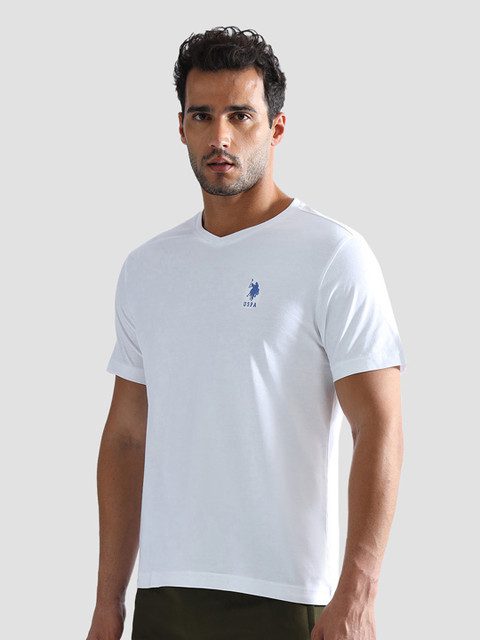 U.S. Polo Assn. Men White Solid V-Neck T-shirt