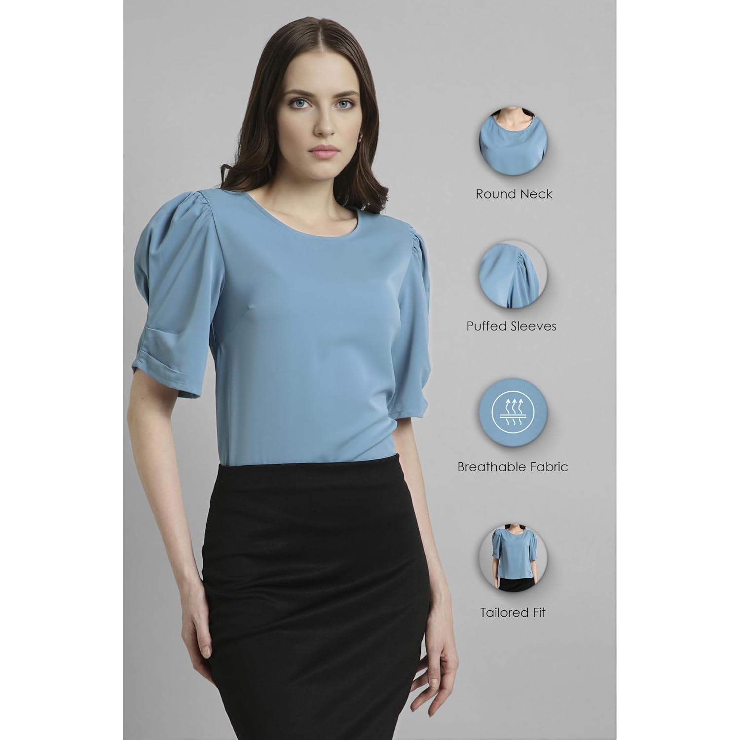 Van Heusen Women's Regular Fit Half Sleeve Round Neck Formal Top