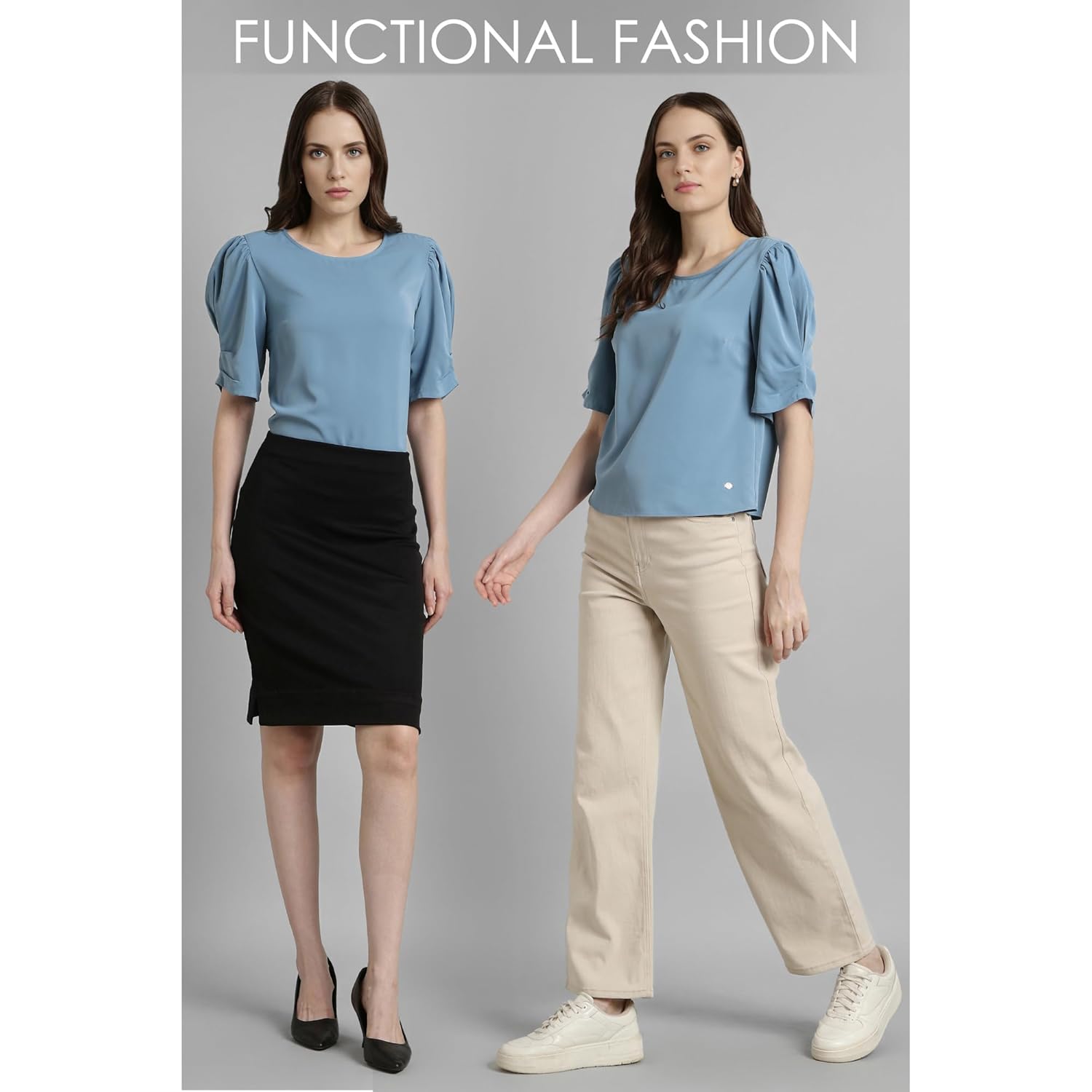 Van Heusen Women's Regular Fit Half Sleeve Round Neck Formal Top