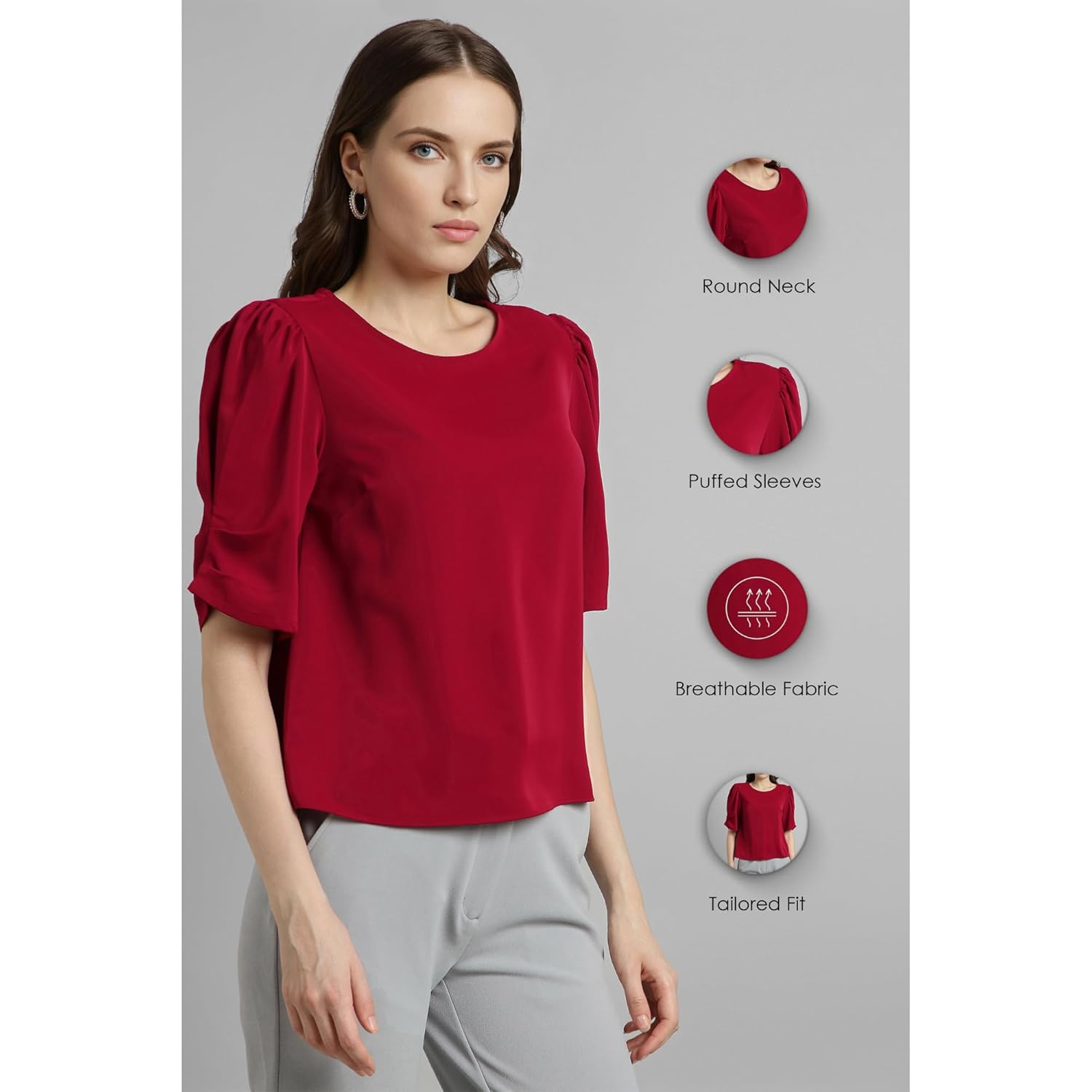 Van Heusen Women's Regular Fit Half Sleeve Round Neck Formal Top