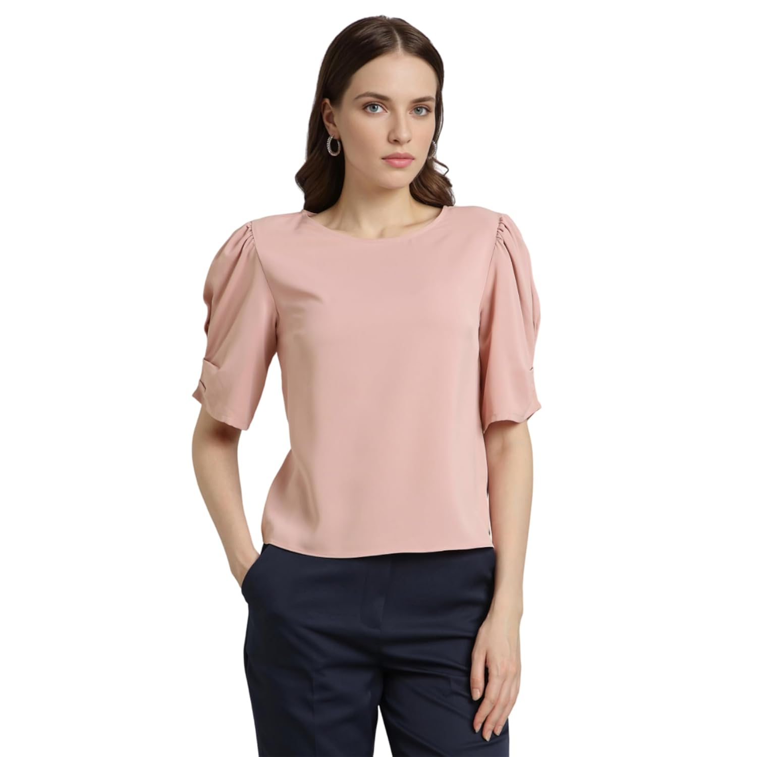 Van Heusen Women's Regular Fit Half Sleeve Round Neck Formal Top