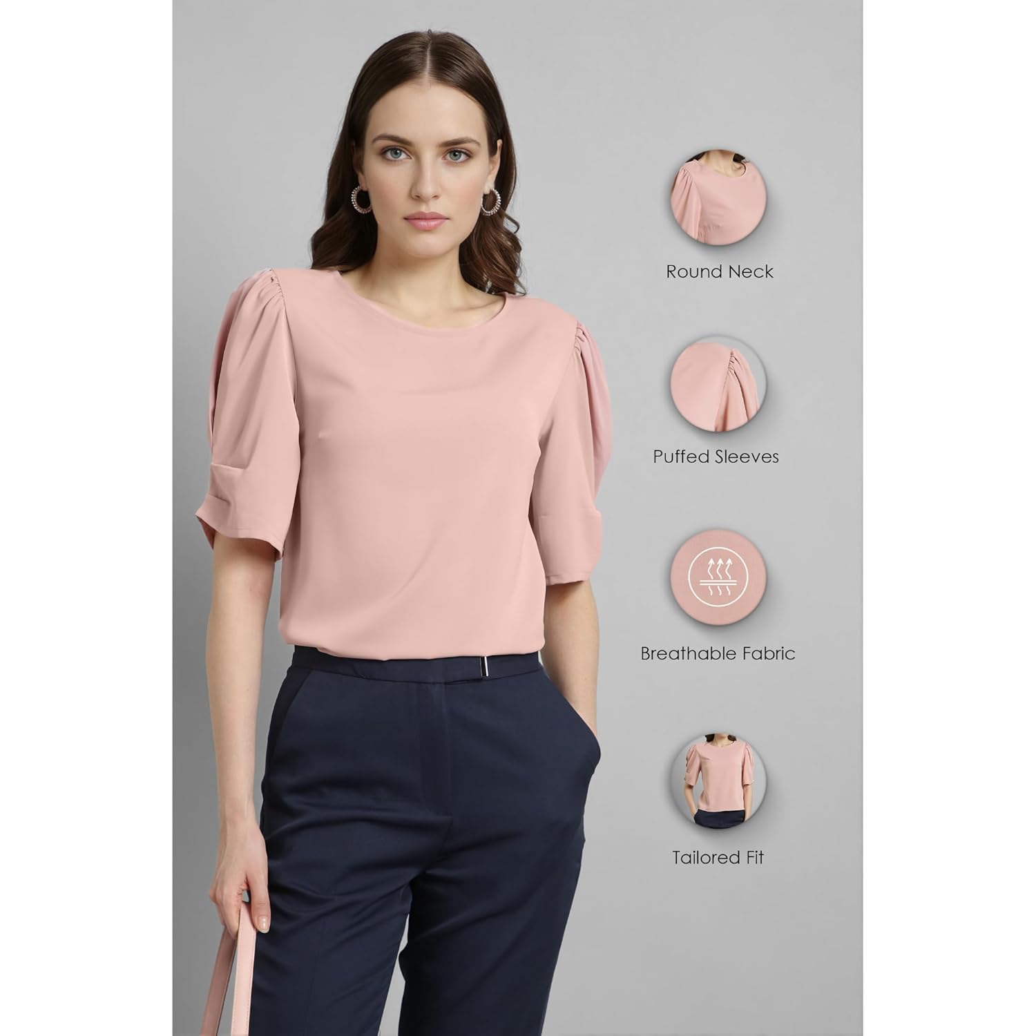 Van Heusen Women's Regular Fit Half Sleeve Round Neck Formal Top