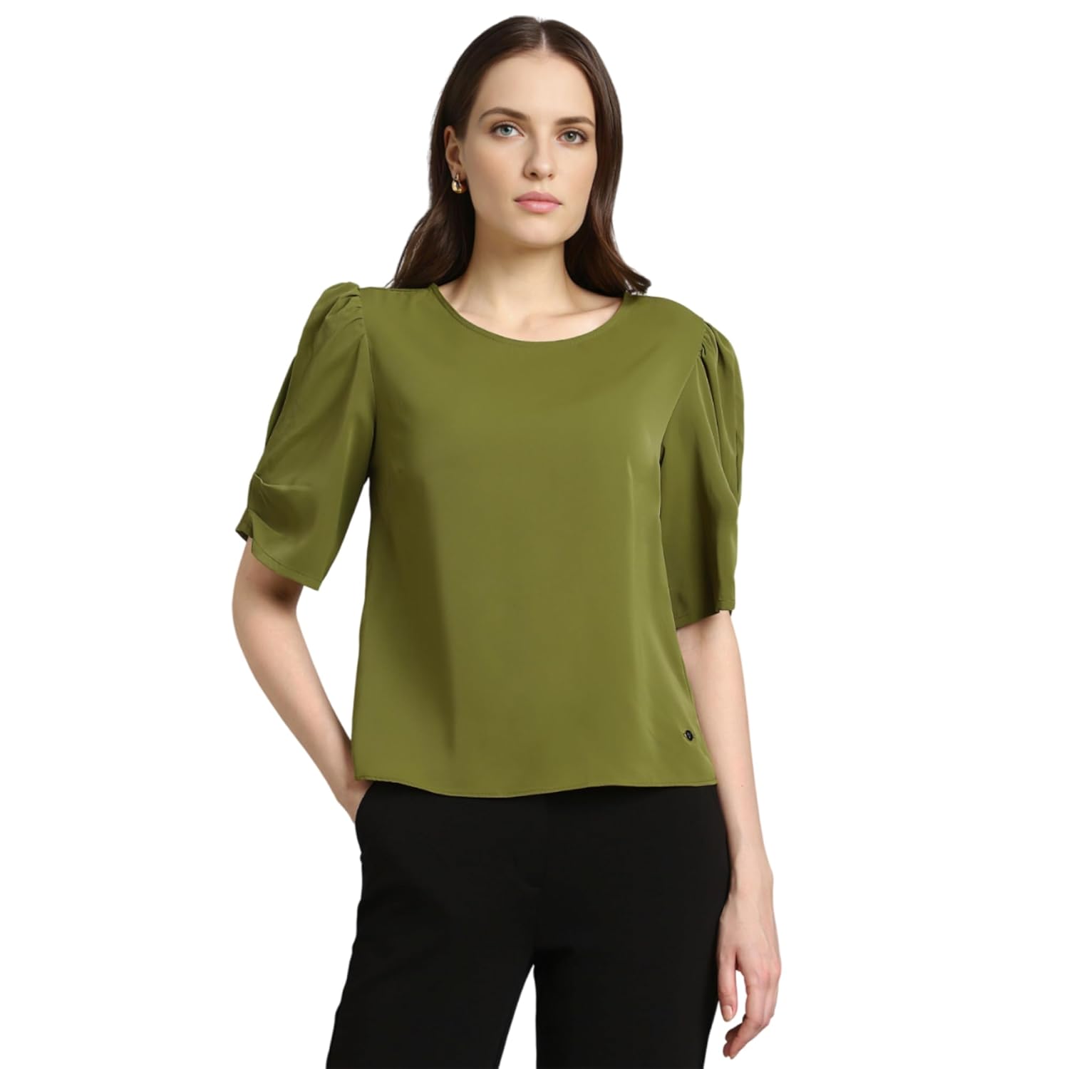 Van Heusen Women's Regular Fit Half Sleeve Round Neck Formal Top