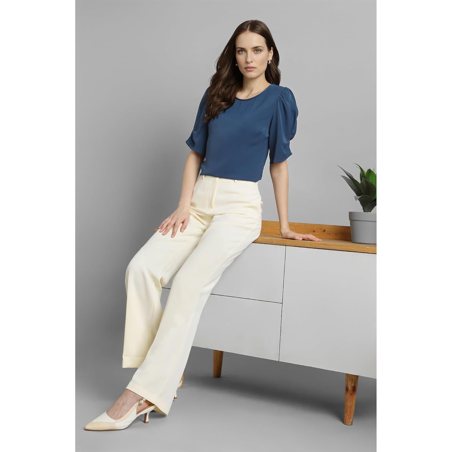 Van Heusen Women's Regular Fit Half Sleeve Round Neck Formal Top