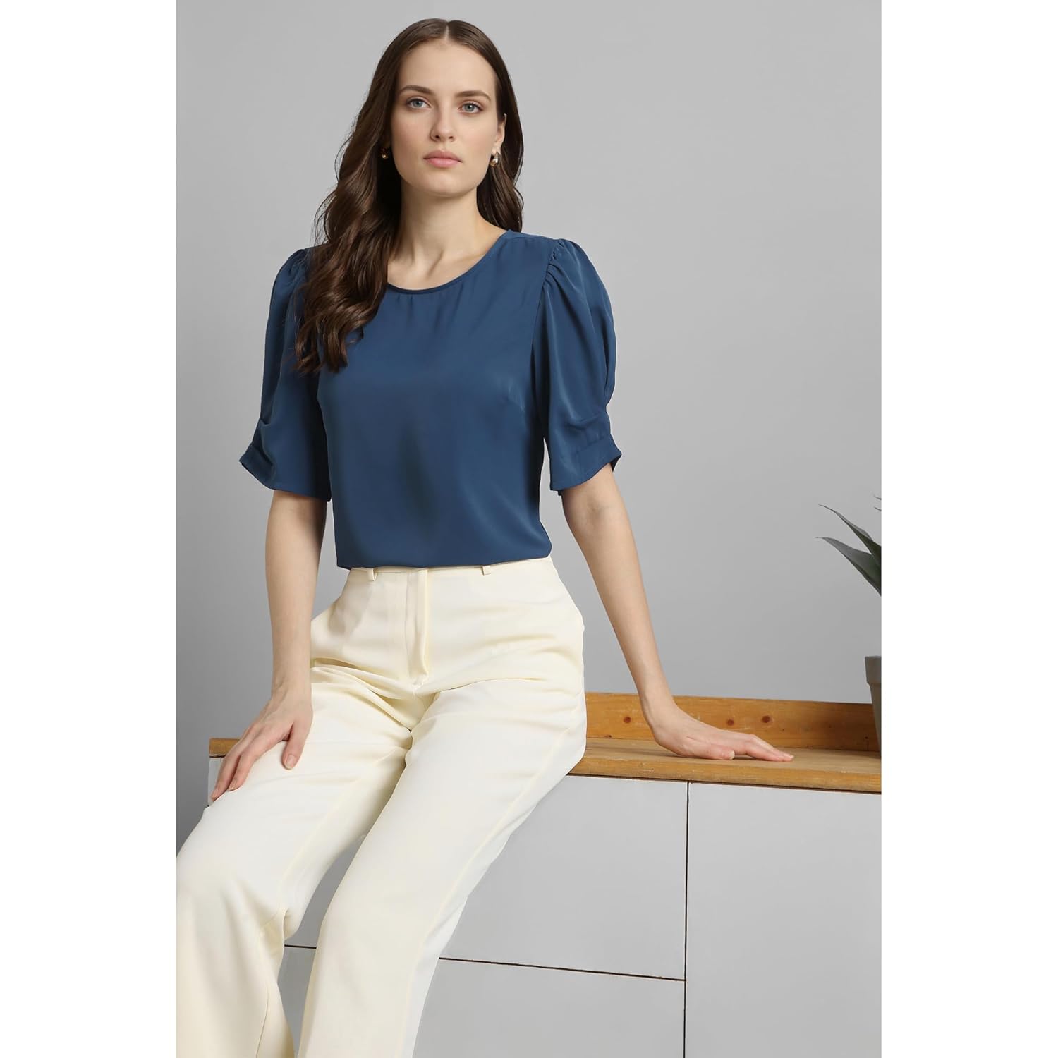 Van Heusen Women's Regular Fit Half Sleeve Round Neck Formal Top