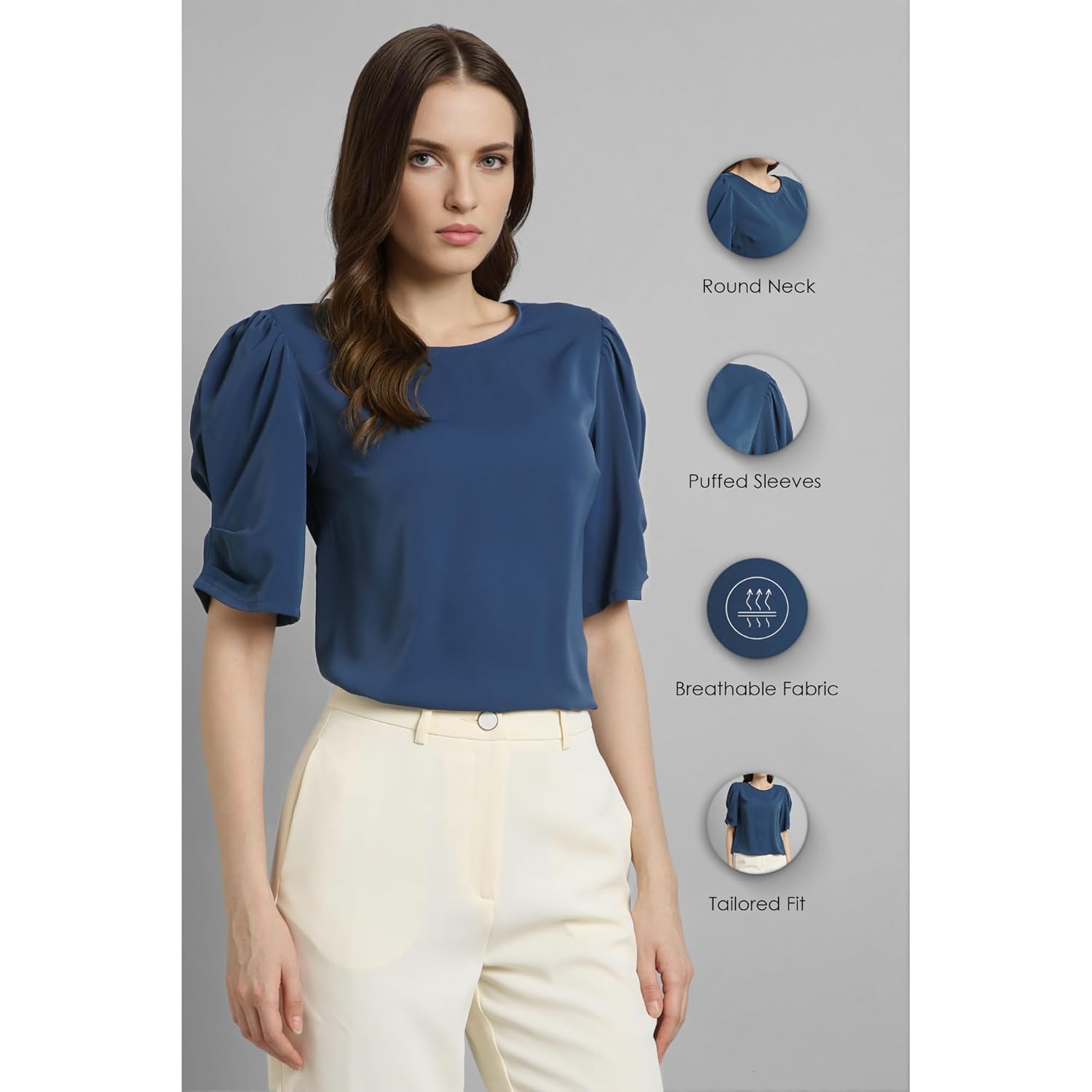 Van Heusen Women's Regular Fit Half Sleeve Round Neck Formal Top