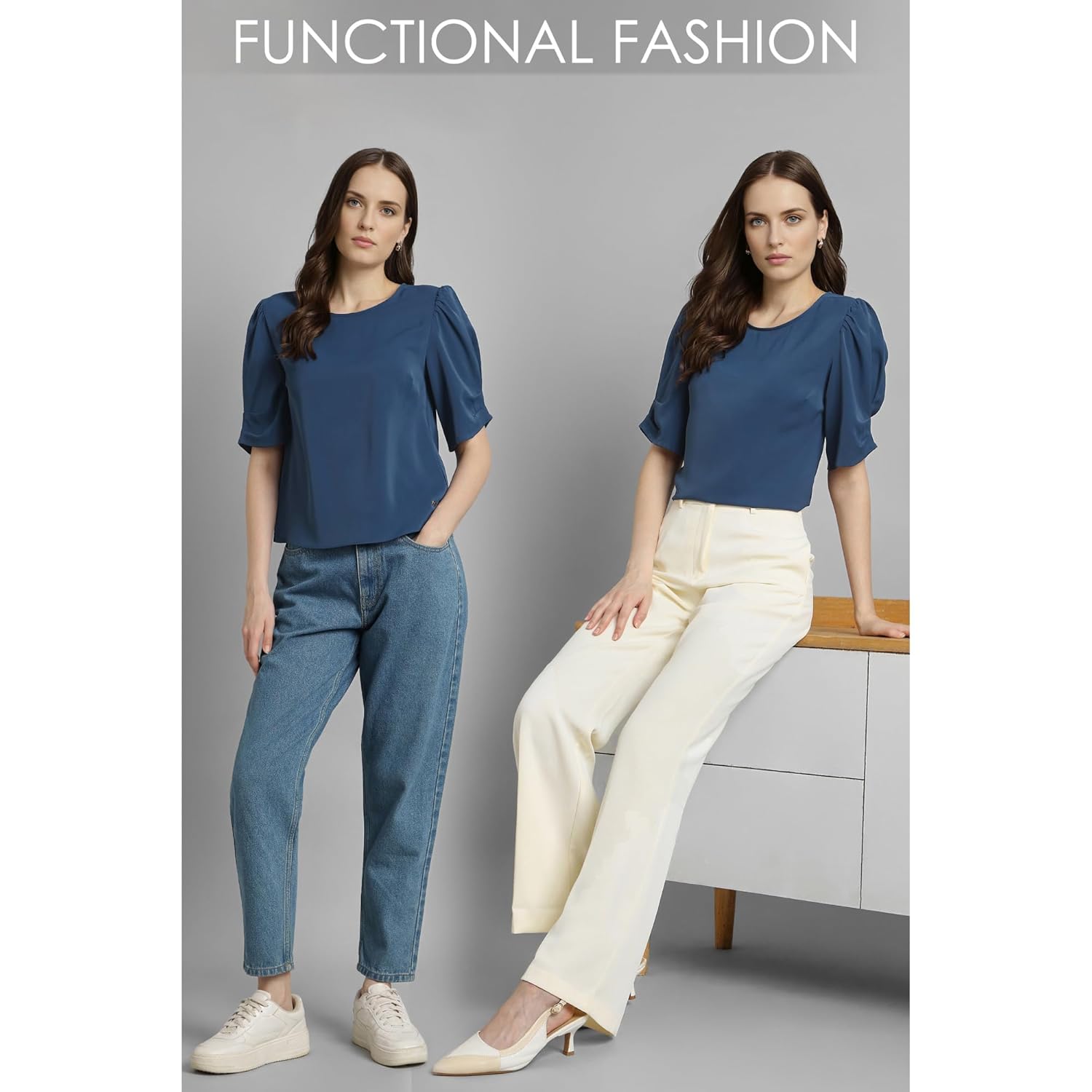 Van Heusen Women's Regular Fit Half Sleeve Round Neck Formal Top