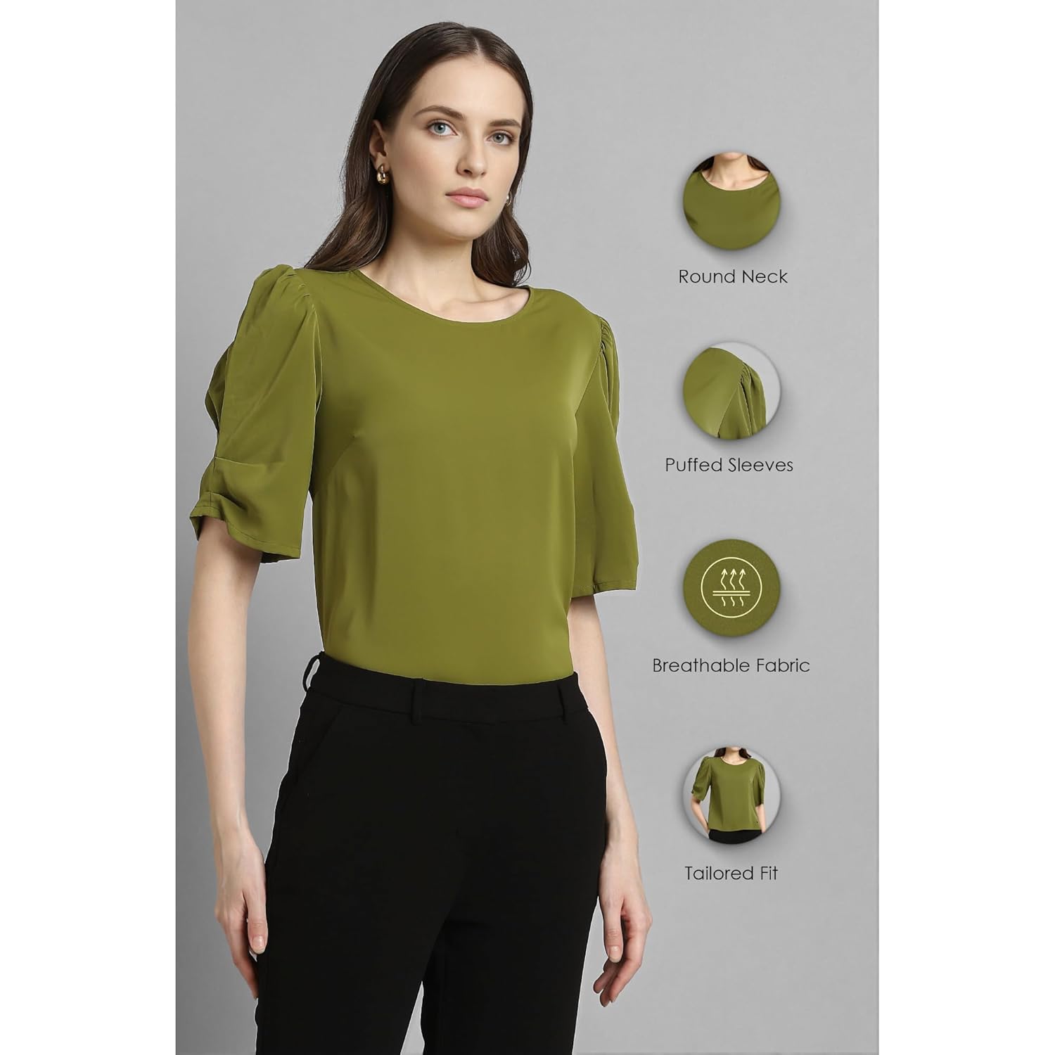 Van Heusen Women's Regular Fit Half Sleeve Round Neck Formal Top