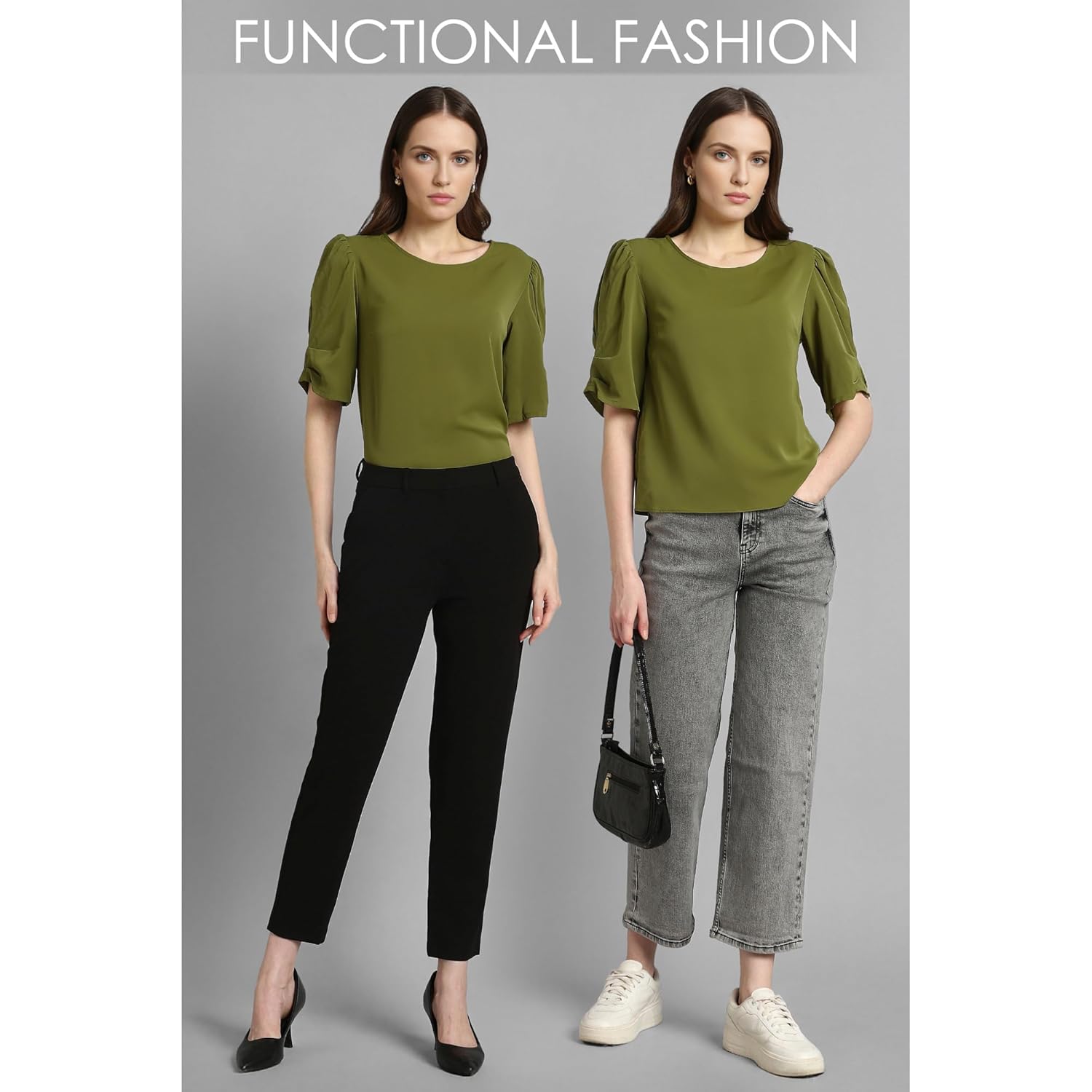 Van Heusen Women's Regular Fit Half Sleeve Round Neck Formal Top