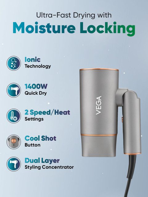 VEGA 1400 Watts Hair Dryer With Ionic Technology & Cool Shot Button VHDH-28