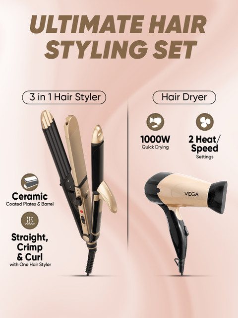 VEGA Hair Dryer & Straightener Combo- 3 in 1 Hair Styler & Insta Glam Hair Dryer VGGP-10