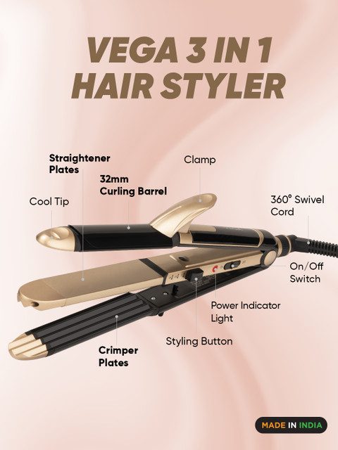VEGA Hair Dryer & Straightener Combo- 3 in 1 Hair Styler & Insta Glam Hair Dryer VGGP-10
