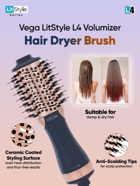VEGA VHSD-04 LitStyle L4 Volumizer Hair Dryer Brush - Blue Gold