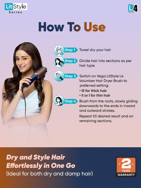 VEGA VHSD-04 LitStyle L4 Volumizer Hair Dryer Brush - Blue Gold