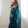 VEMEZ Floral Embroidered Silk Blend Heavy Work Saree