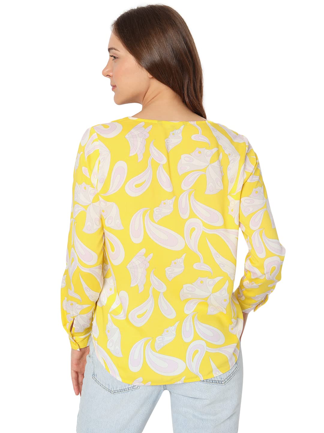 VERO MODA Women Polyester Regular Fit Printed V-Neck Top|Long Sleeves