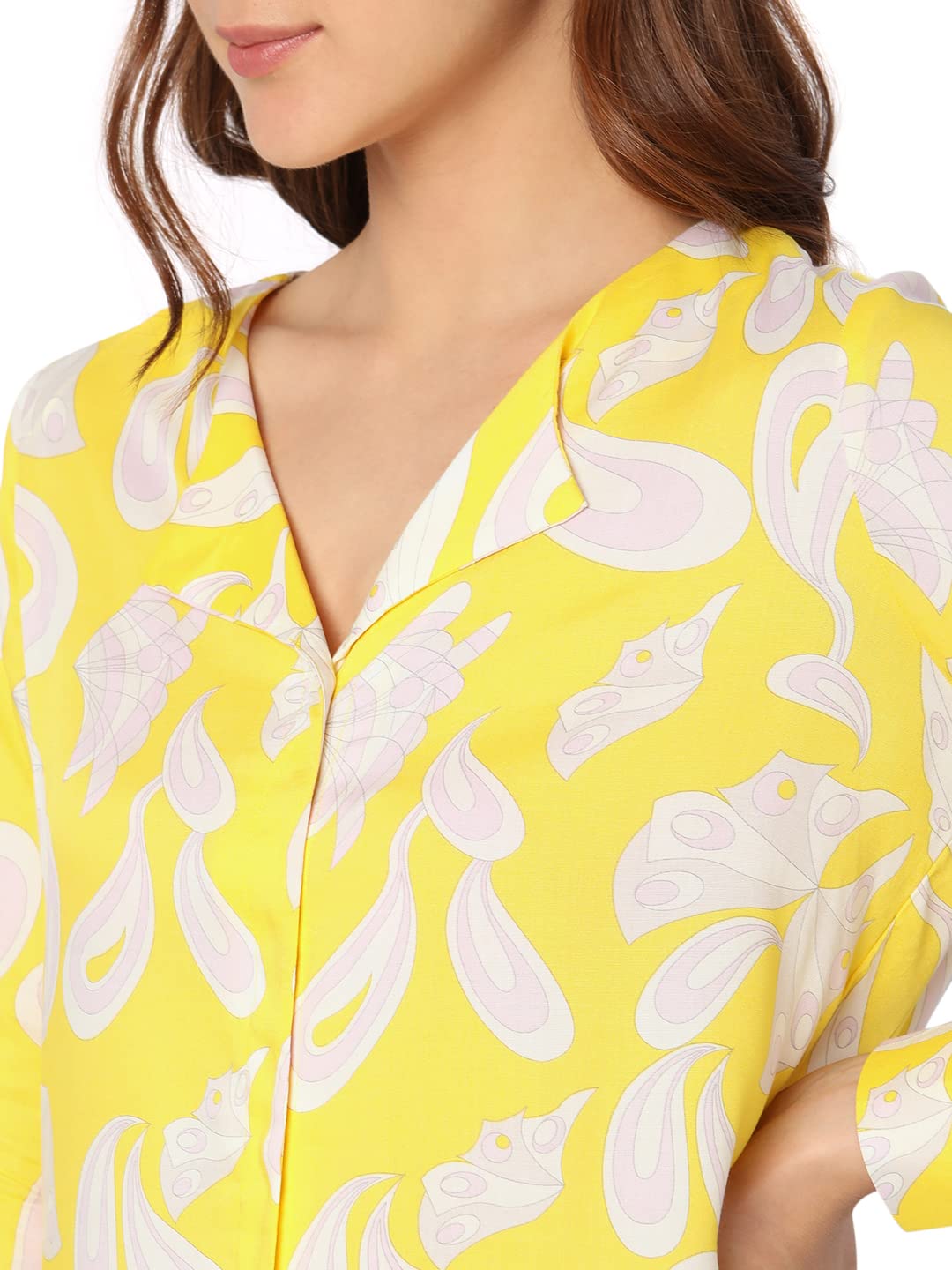 VERO MODA Women Polyester Regular Fit Printed V-Neck Top|Long Sleeves