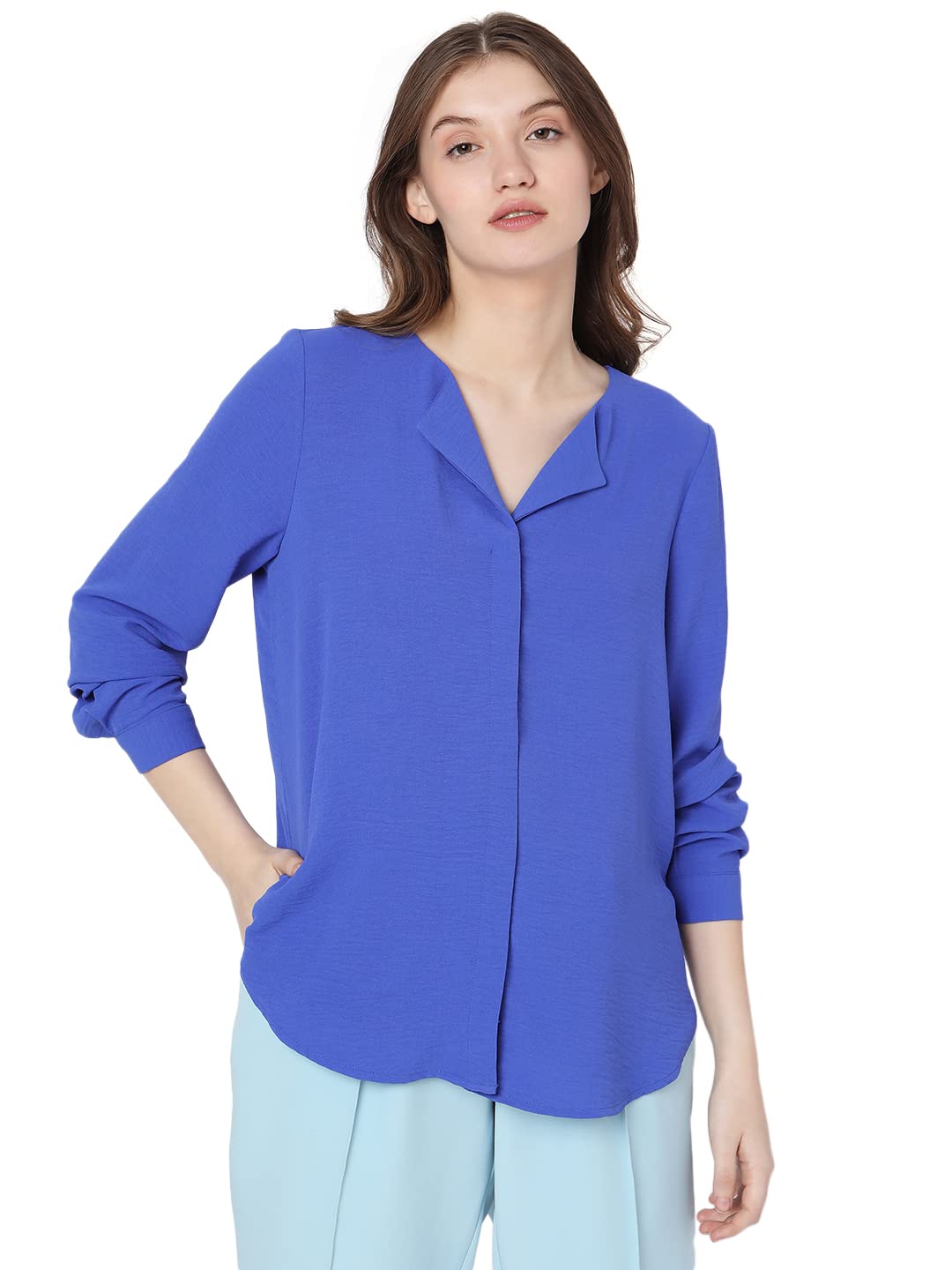 VERO MODA Women Polyester Regular Fit Printed V-Neck Top|Long Sleeves