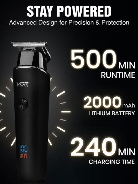 VGR V-937 Professional Hair Trimmer With USB Charging Cable & LED Display - Black