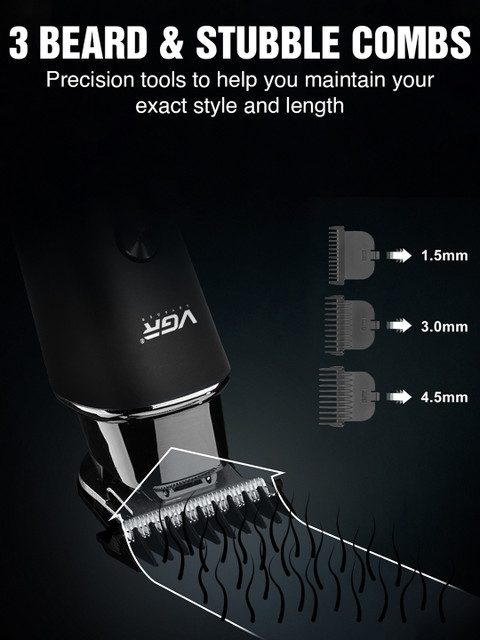 VGR V-937 Professional Hair Trimmer With USB Charging Cable & LED Display - Black
