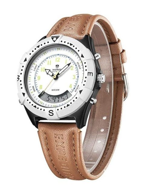 WEIDE Unisex Dial & Leather Straps Analogue and Digital Stopwatch Watch MF13-1CWH