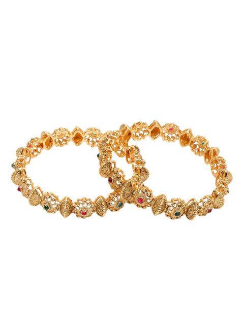 YouBella Set Of 2 Gold Plated Stone-Studded Bangles