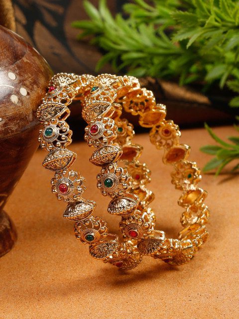 YouBella Set Of 2 Gold Plated Stone-Studded Bangles