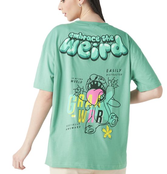 Bewakoof Official Garfield Merchandise Women's Graphic Printed Oversized Fit Half Sleeve Round Neck Cotton Jersey T-Shirt