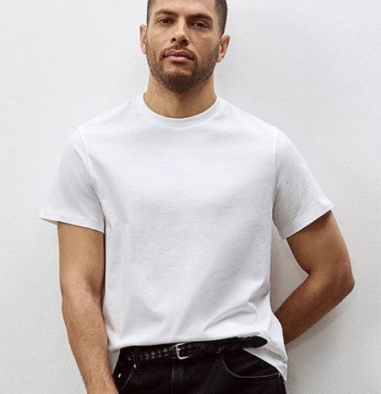 HM Men White Solid Cotton Pure Cotton T-shirt Regular Fit