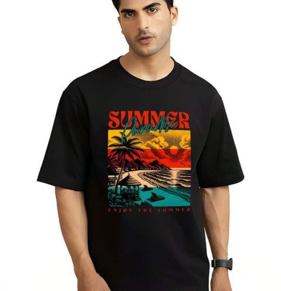 KAIDO Men Printed Drop-Shoulder Sleeves Bio Finish T-shirt