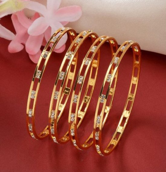 NVR Set Of 4 Gold Plated Cubic Zirconia Stone Studded Bangles
