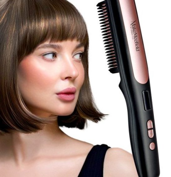 URBANYOG MakeMeeBold Hair Straightening Brush with Ceramic Coated Plates - Black