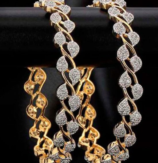 YouBella Set of 2 Silver-Toned & Gold-Toned Stone-Studded Bangles